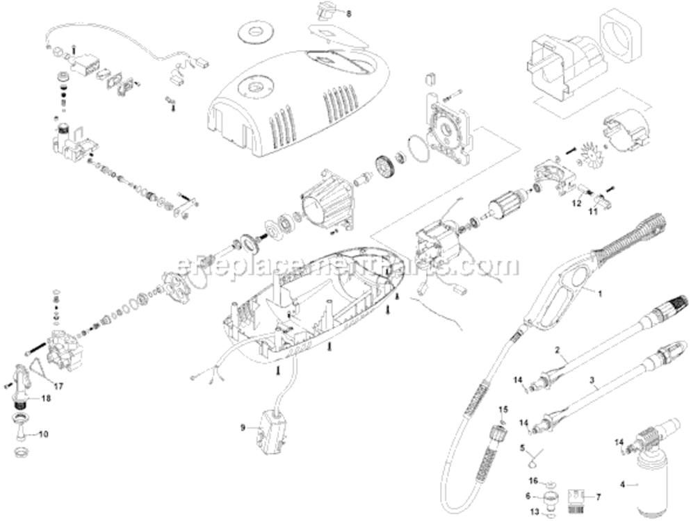 Page A Diagram and Parts List for PW1300 Type 1 Black and Decker Pressure Washer